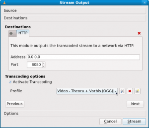 VLC Stream Output Destinations Setup